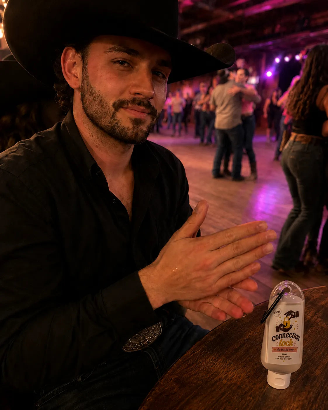 applying grip at the bar table before dancing