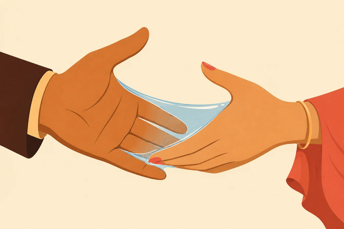 illustration: a slick layer forming between two palms