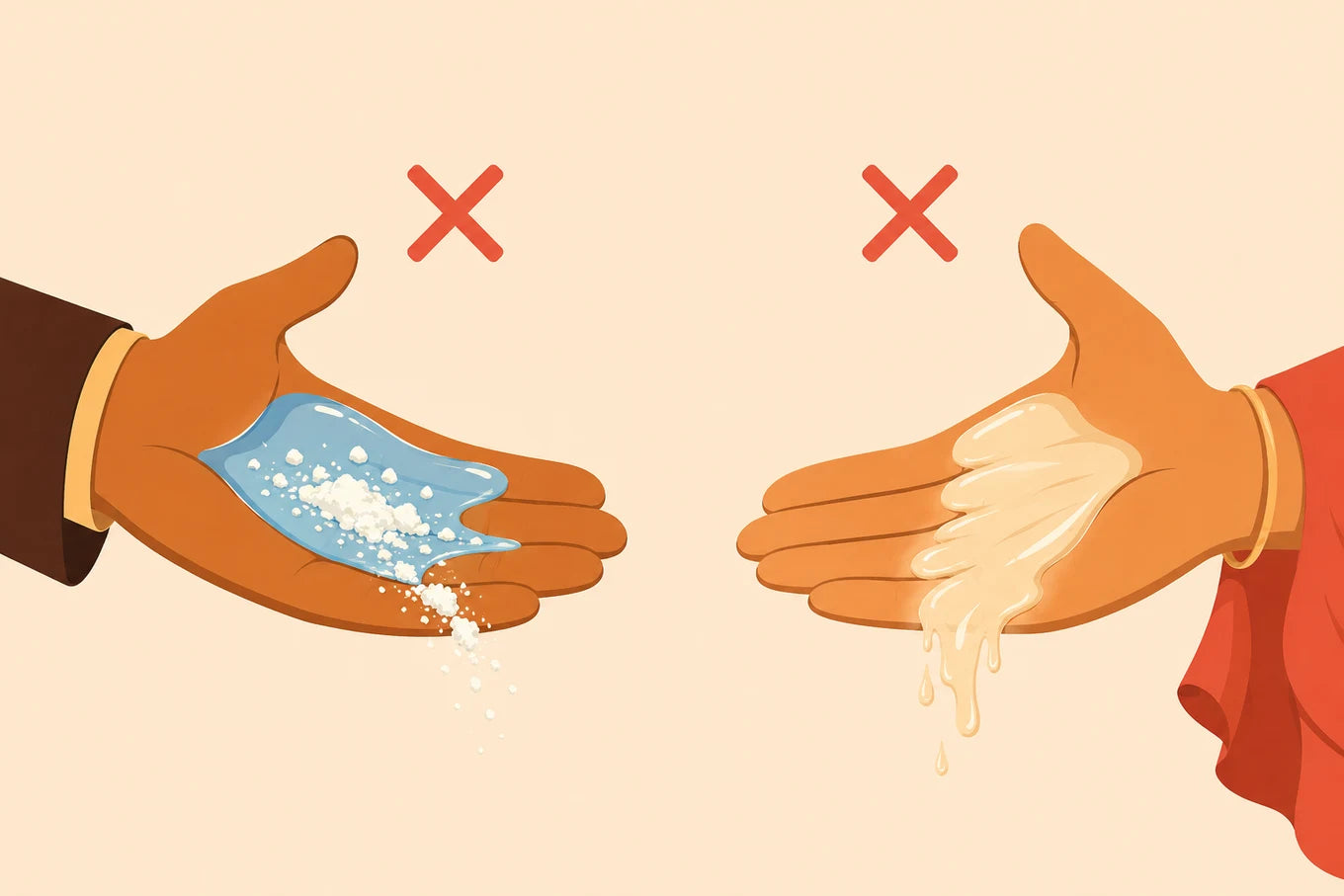 illustration: chalk dusting off and thick coatings still sliding